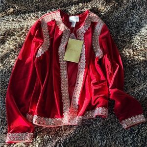 Victor Costa Red velvet rhinestone Embroidered Blazer